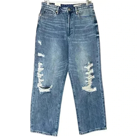 BLANKNYC The Baxter Rib Cage Straight Leg Jeans Women’s 29 Blue Distressed NWT - Picture 2 of 11